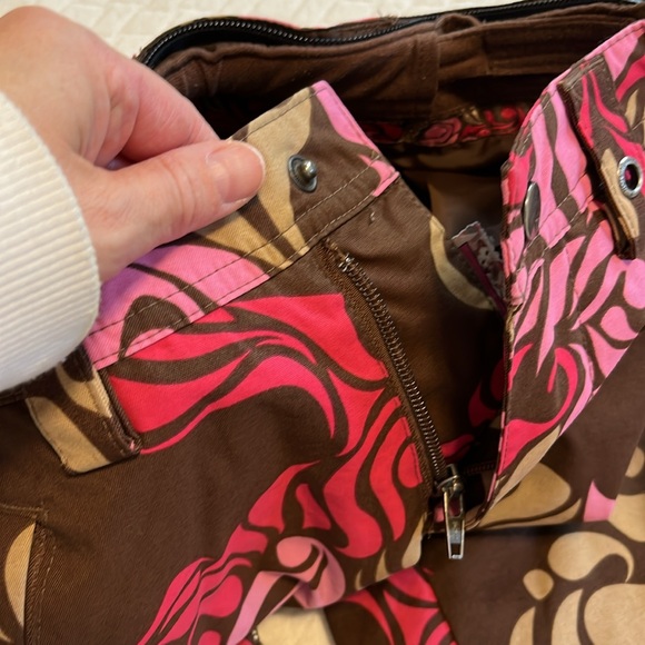 Burton snowpants snowboarding/skiing pink & brown graphic print, waterproof, 5/6 - Picture 5 of 13